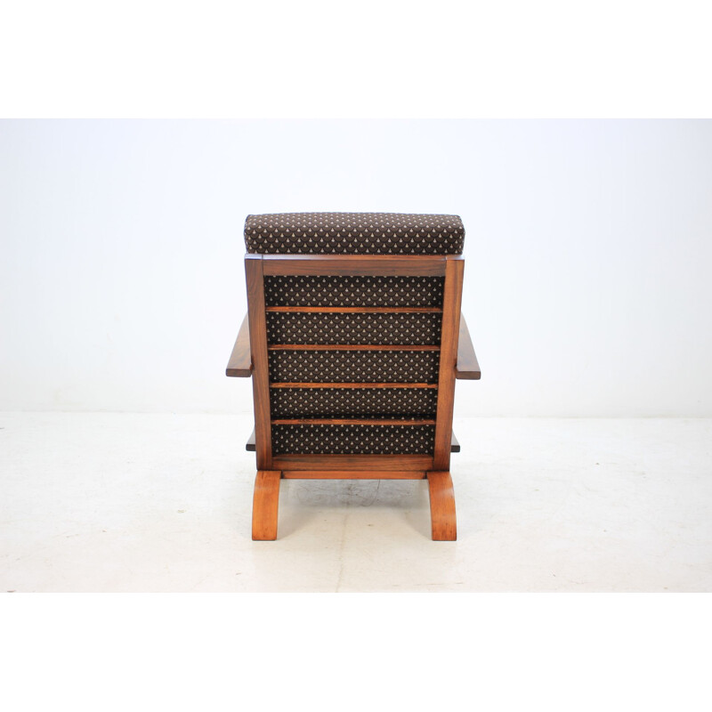 Vintage armchair by Halabala in walnut and black fabric