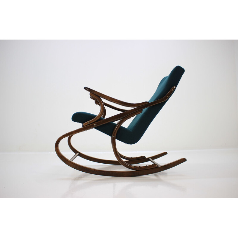 Vintage blue rocking chair for TON in wood 1958
