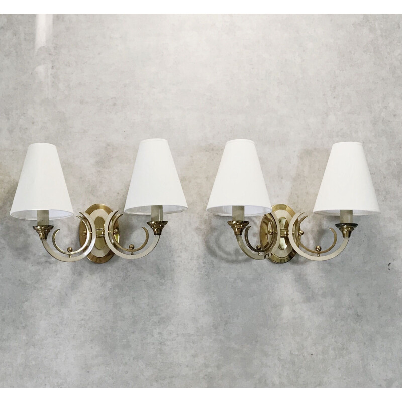 Pair of vintage french sconces in bronze and brass 1930