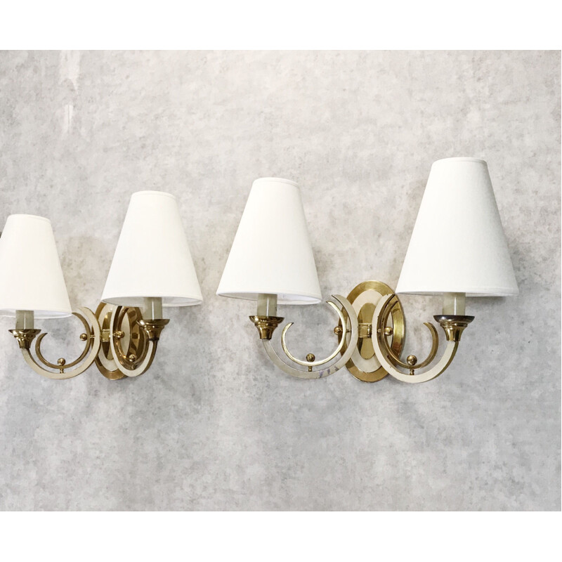 Pair of vintage french sconces in bronze and brass 1930