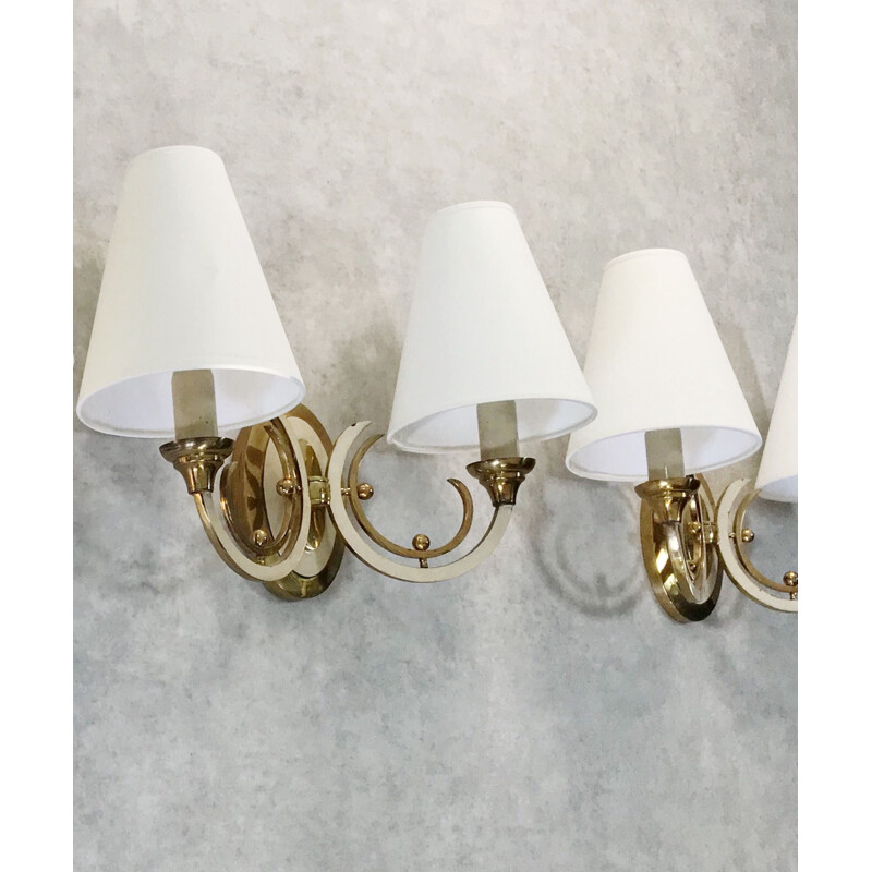 Pair of vintage french sconces in bronze and brass 1930