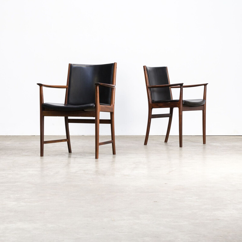 Set of 2 vintage armchairs for Vejen in black leather and rosewood