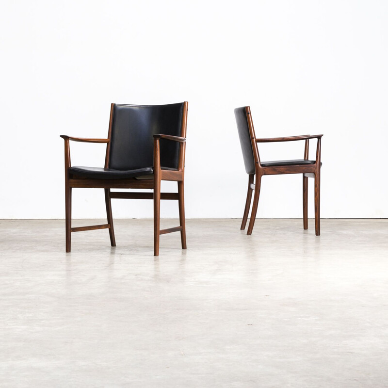 Set of 2 vintage armchairs for Vejen in black leather and rosewood