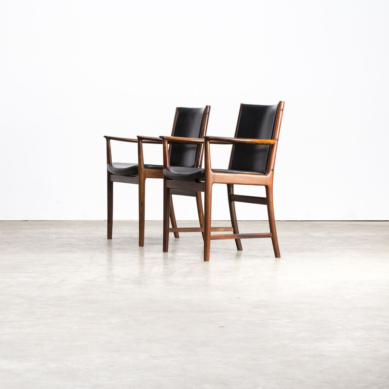 Set of 2 vintage armchairs for Vejen in black leather and rosewood