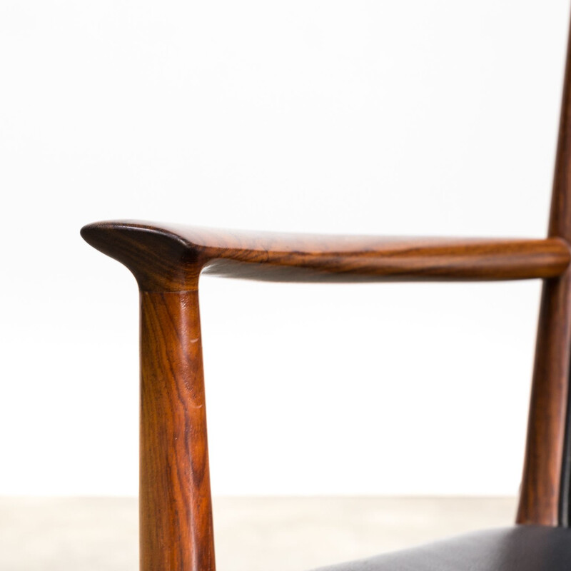 Set of 2 vintage armchairs for Vejen in black leather and rosewood