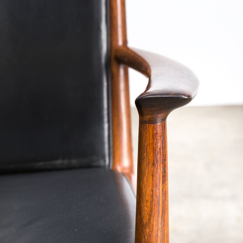 Set of 2 vintage armchairs for Vejen in black leather and rosewood