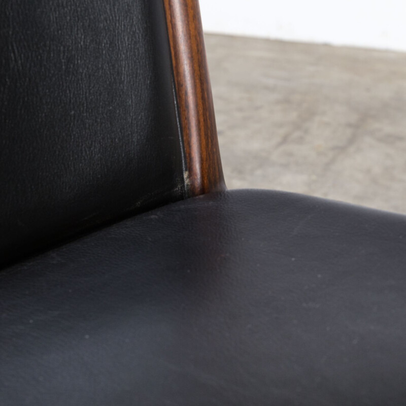 Set of 2 vintage armchairs for Vejen in black leather and rosewood