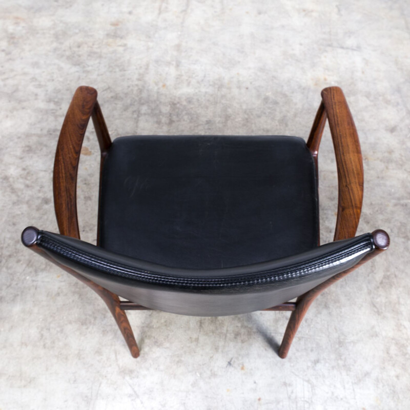 Set of 2 vintage armchairs for Vejen in black leather and rosewood