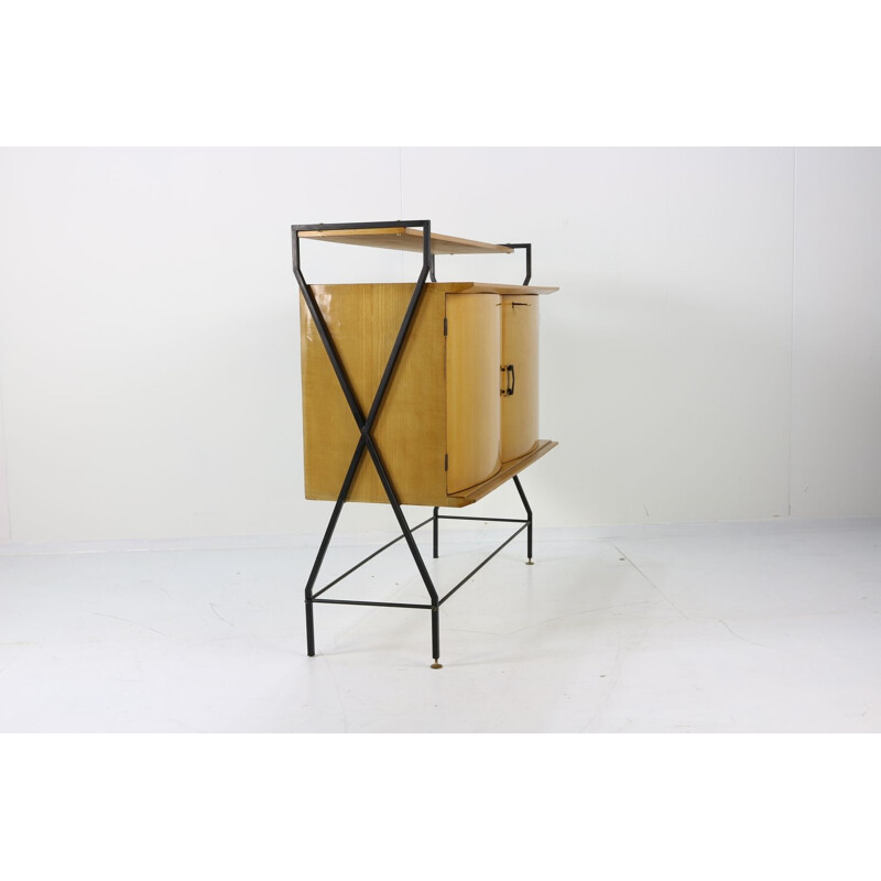 Vintage italian lacquered cabinet in wood and metal 1950