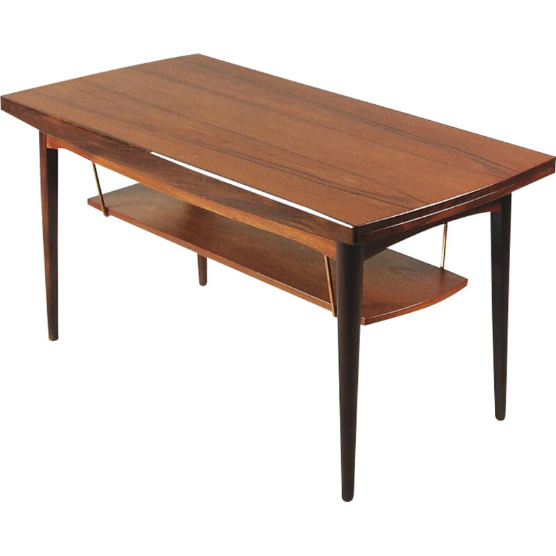 Vintage danish adjustable table with brass shelf 1960s