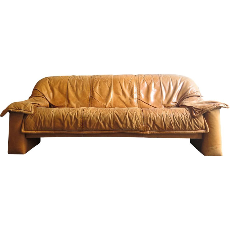 Vintage german sofa in Cognac yellow leather