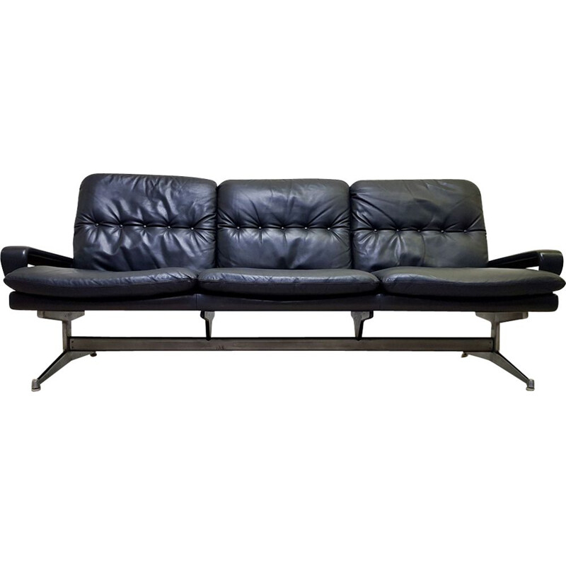 Vintage King sofa for Strässle International in black leather and aluminium