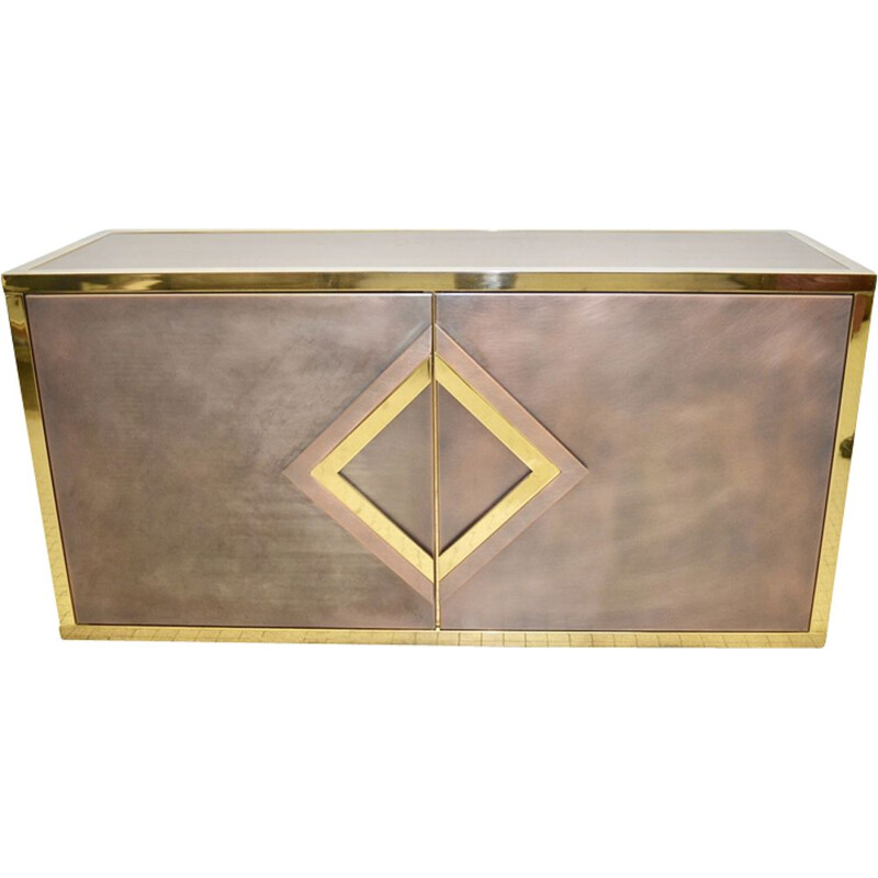 Vintage belgian brass and steel sideboard 1980