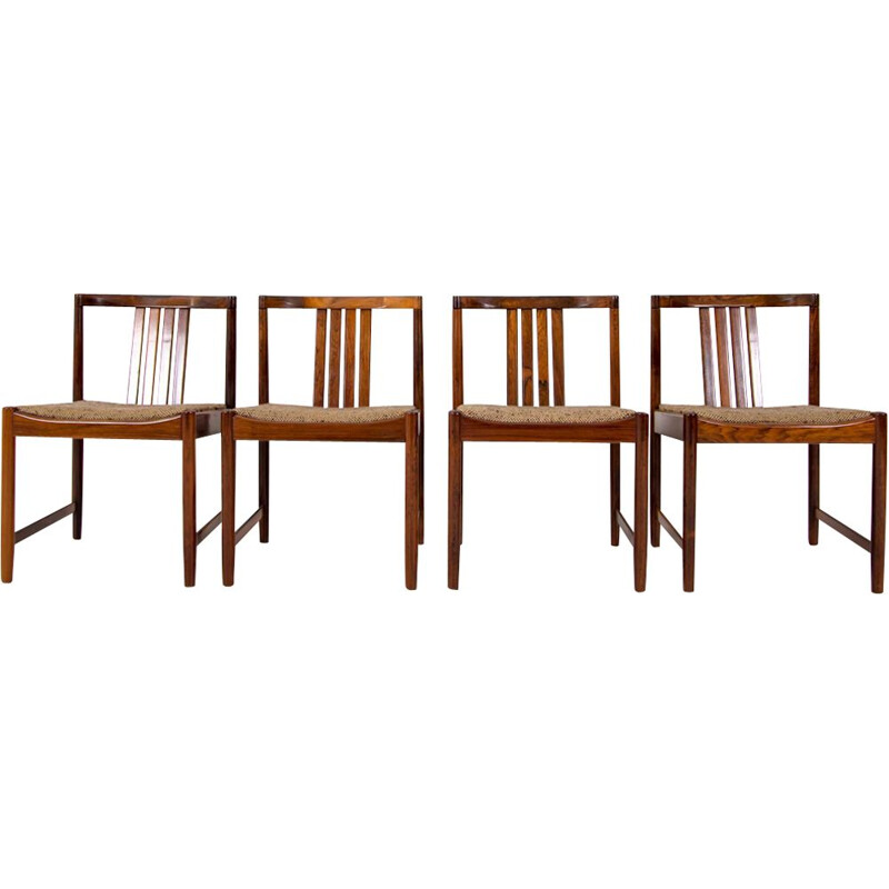 Set of 4 vintage belgian chairs in rosewood and brown wool 1960