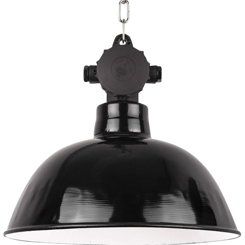 Vintage black enamel hanging lamp for LBL Leipzig 1960