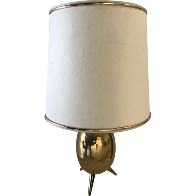 Scandinavian vintage tripod lamp in brass and white fabric, 1960