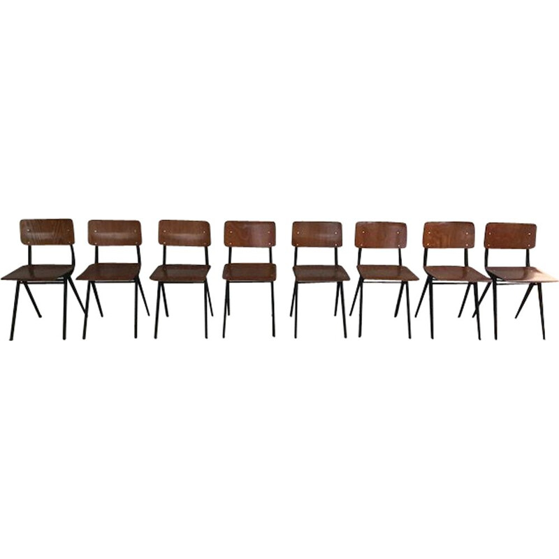 Set of 8 vintage chairs by Kramer in wood and iron 1960