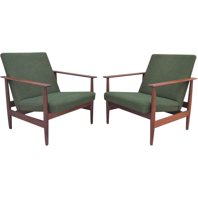 Pair of vintage green armchairs for Ekornes Svan in rosewood