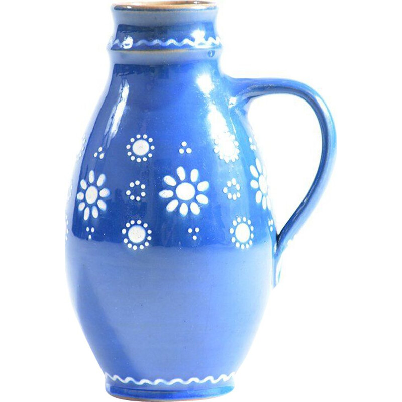 Vintage blauwe keramische vaas, Tsjechoslowakije