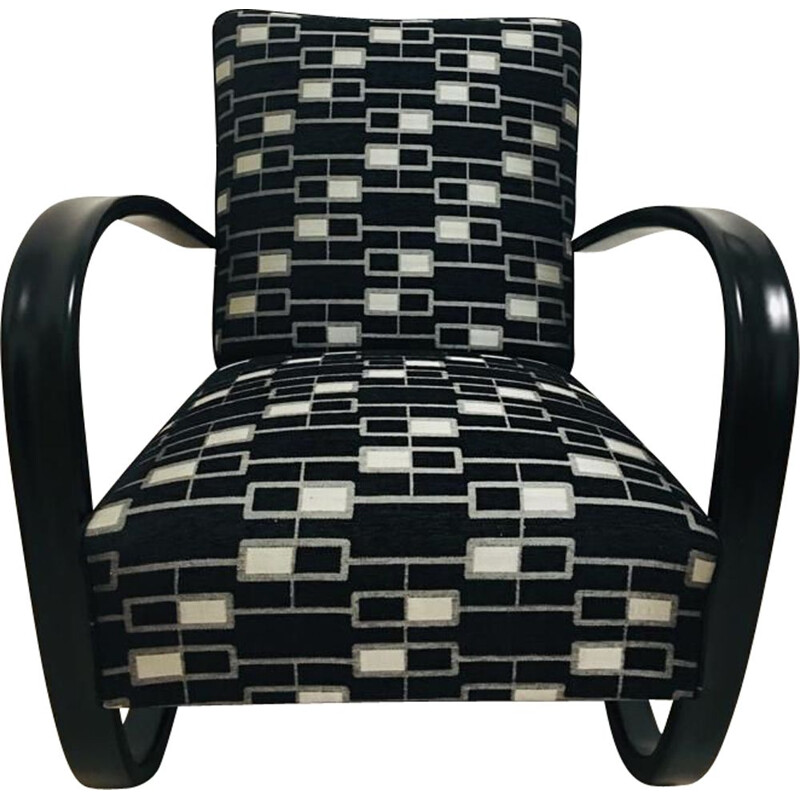 Vintage H269 armchair for UP Zavody in wood and black fabric 1930