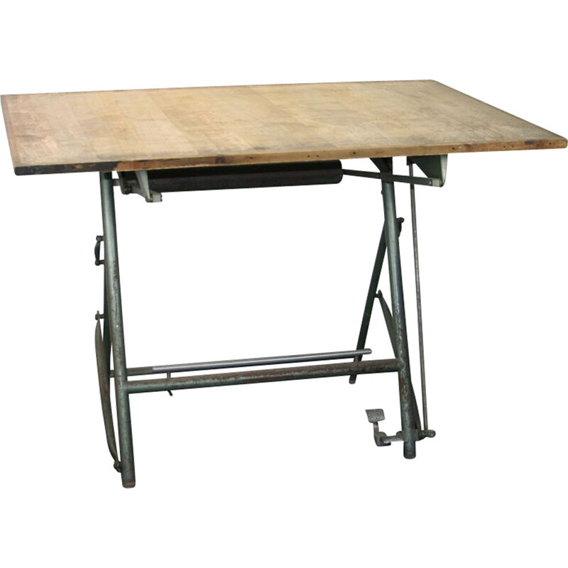 Drawing table in steel by Sautereau
