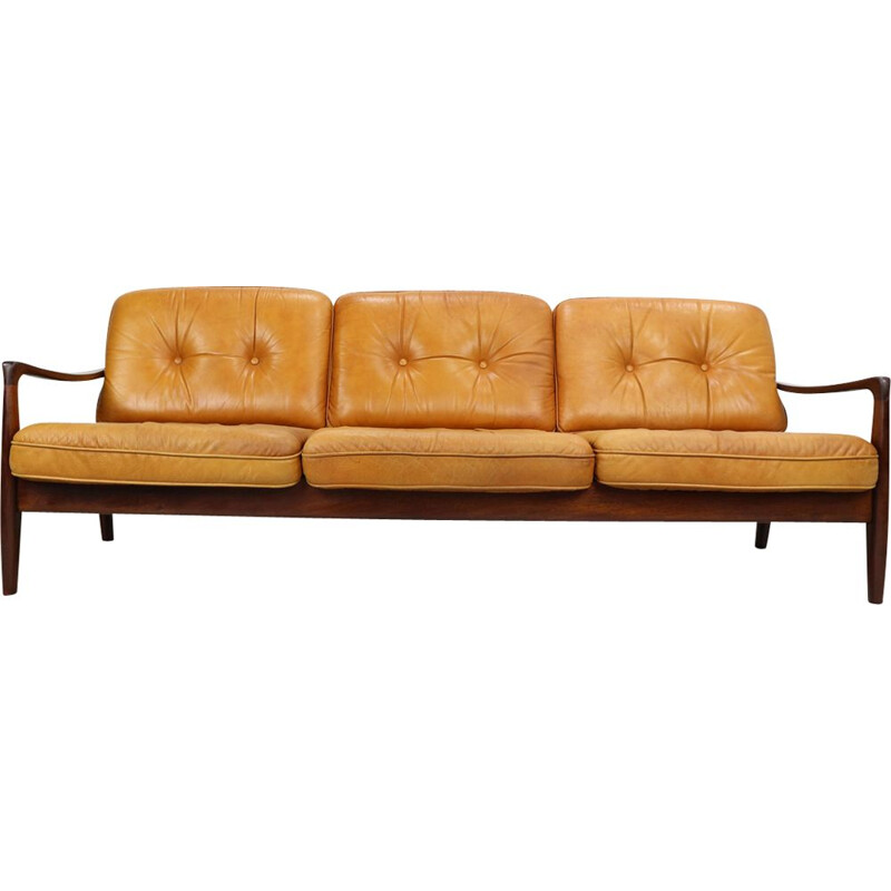 Vintage 3-seater sofa in cognac leather