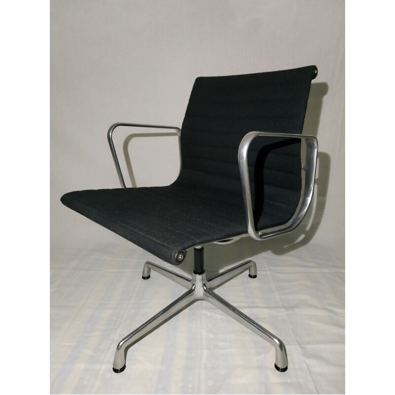 Vintage EA108 armchair for Vitra in black fabric and aluminum