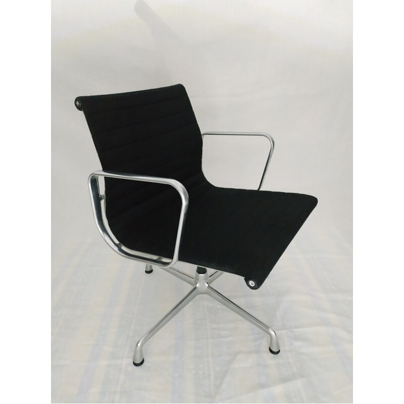 Vintage EA108 armchair for Vitra in black fabric and aluminum