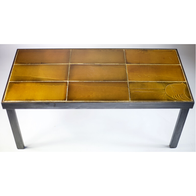 Vintage coffee table by Roger Capron in steel and ceramic