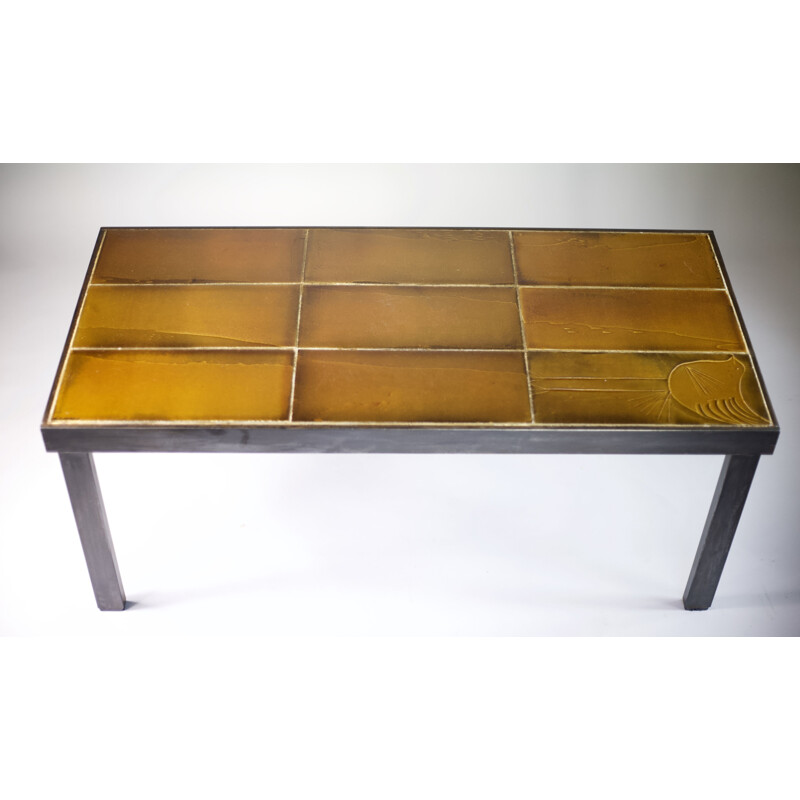 Vintage coffee table by Roger Capron in steel and ceramic