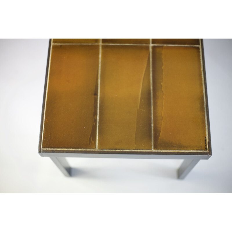 Table basse vintage de Roger Capron en acier et céramique