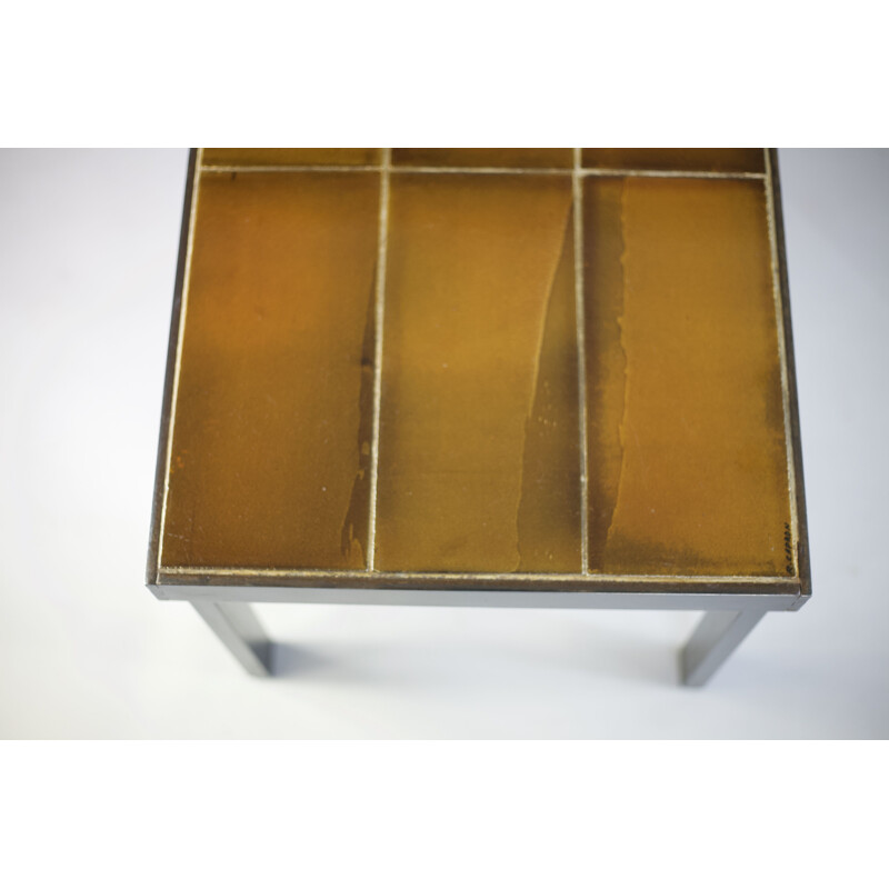 Vintage coffee table by Roger Capron in steel and ceramic