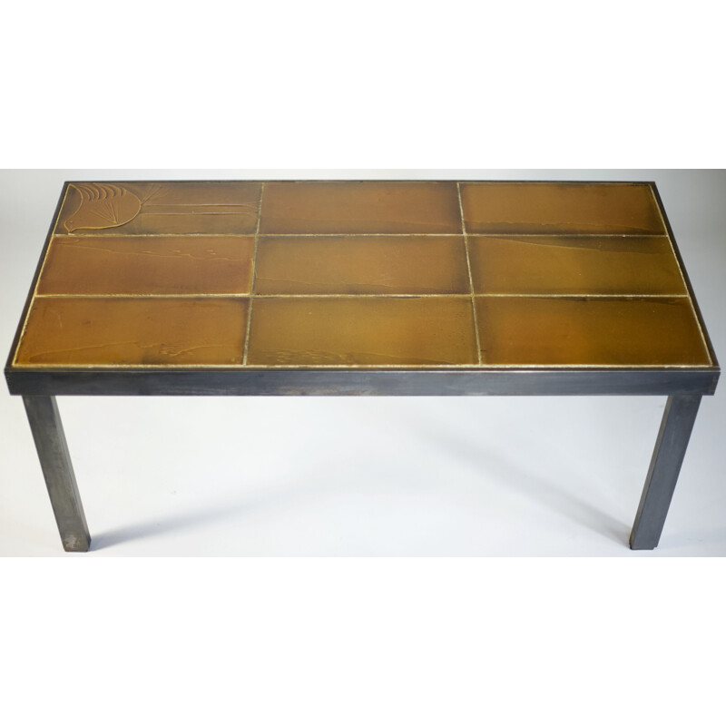 Vintage coffee table by Roger Capron in steel and ceramic