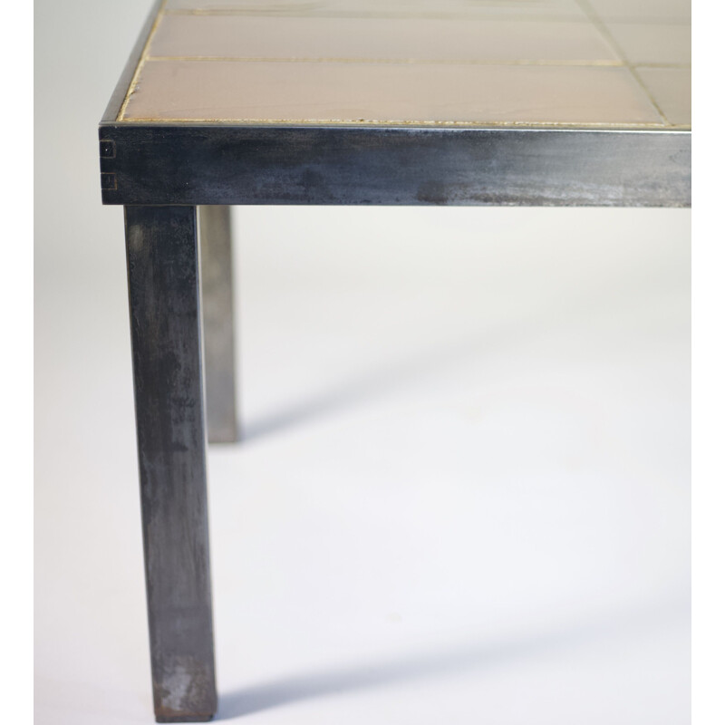 Vintage coffee table by Roger Capron in steel and ceramic