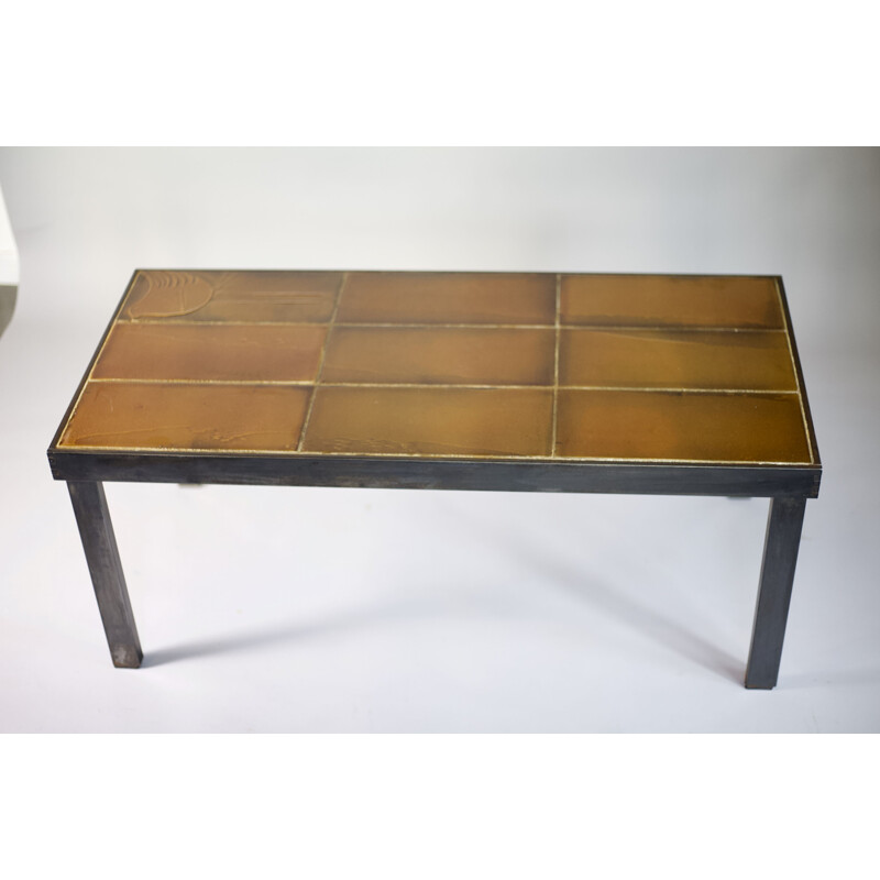 Vintage coffee table by Roger Capron in steel and ceramic