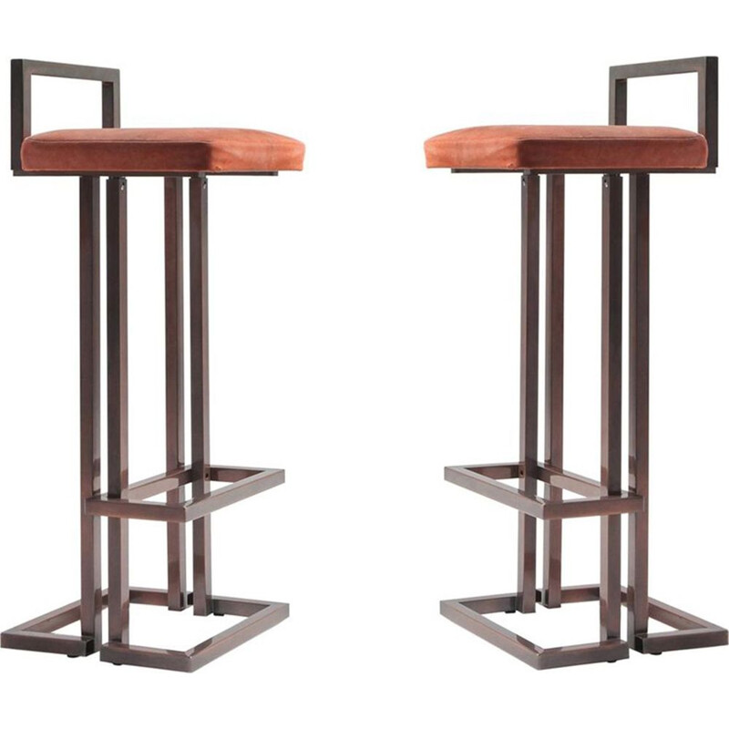 Set of 2 vintage Maison Jansen rose metal stools