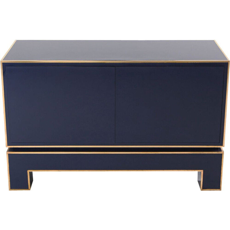 Vintage brass and blue two-door cabinet Maison Jansen