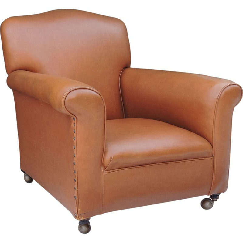 Fauteuil Club vintage en cuir marron