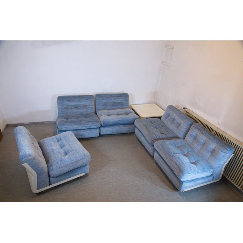 Set of 5 modular easy chairs in fiber glass and blue fabric, Mario BELLINI - 1960s