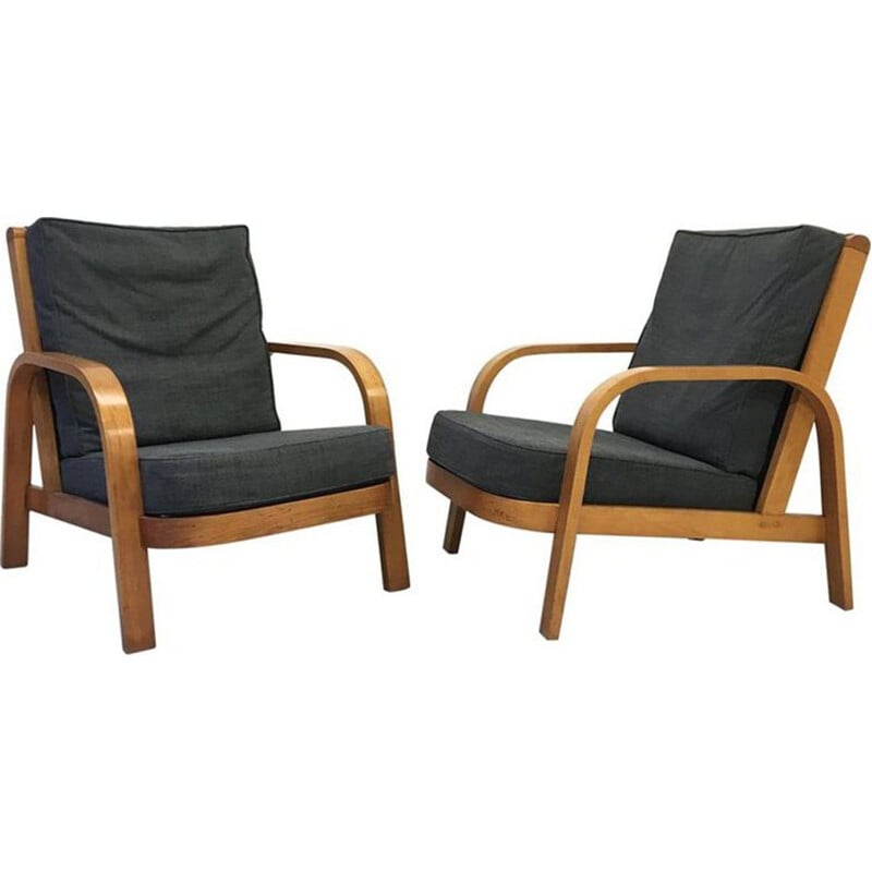 Suite de 2 fauteuils vintage lamda en bois courbé par Hein Heckroth pour Dartington Hall