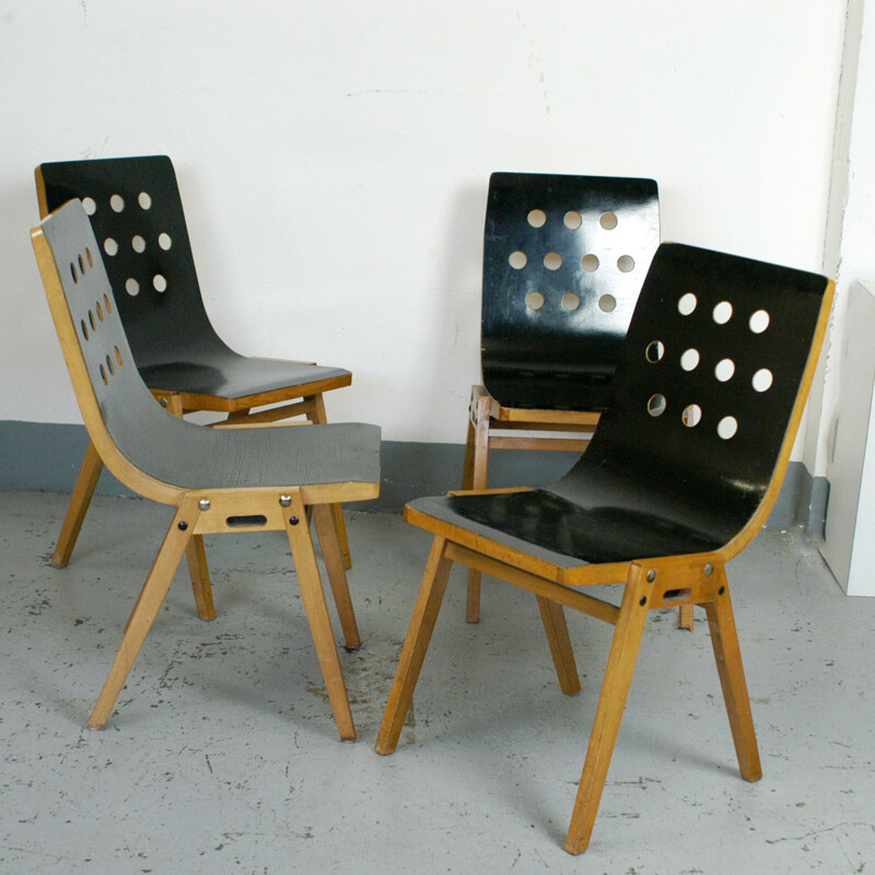 Set of 4 vintage black austrian black stacking chairs for Emil and Alfred Pollak