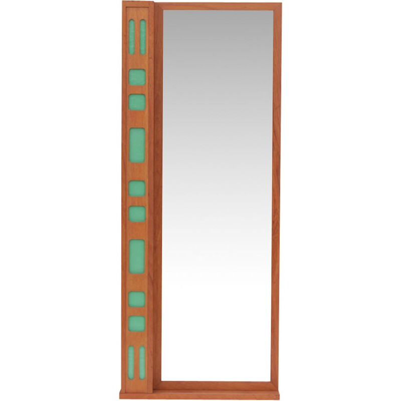 Espelho de teca escandinava com prateleira