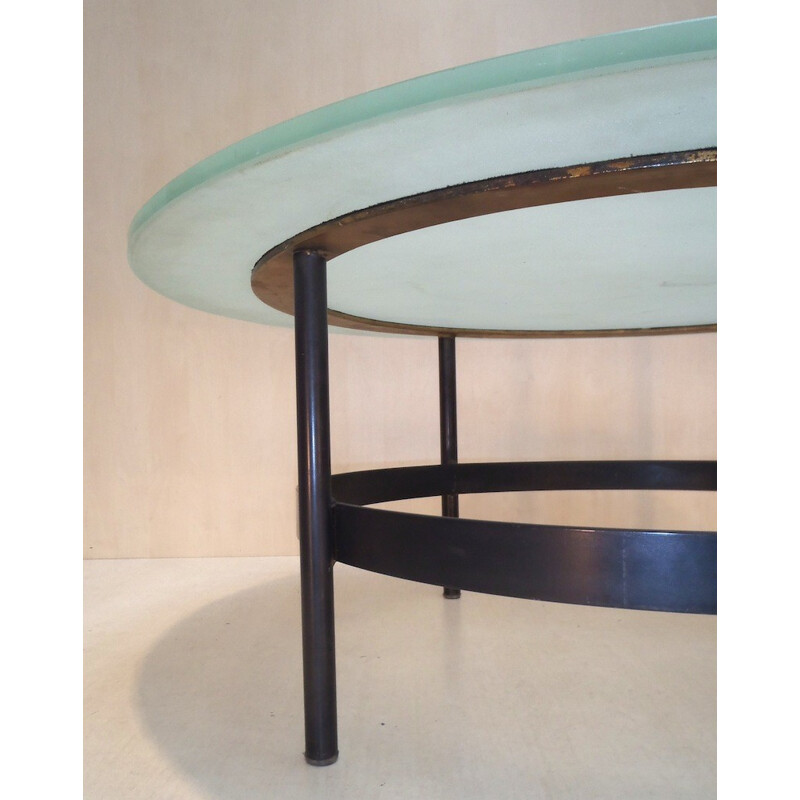 Vintage coffee table with brassed iron base by Charles Ramos, 1960