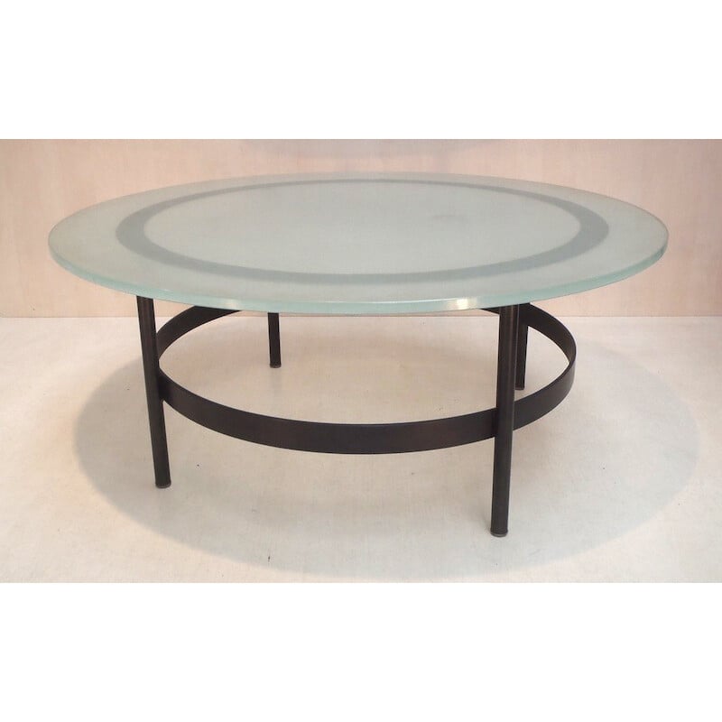 Vintage coffee table with brassed iron base by Charles Ramos, 1960