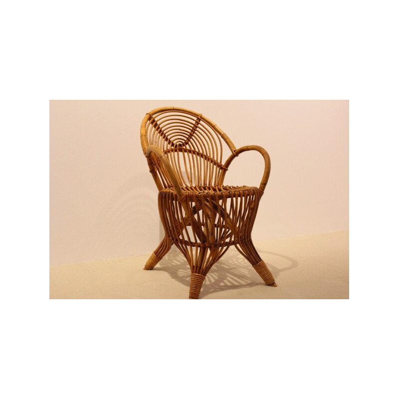 Vintage rattan armchair - 1950s