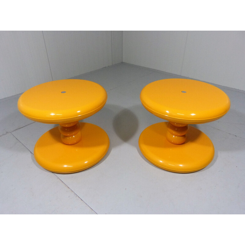 Set of 2 vintage yellow plastic side tables for ABS 1960