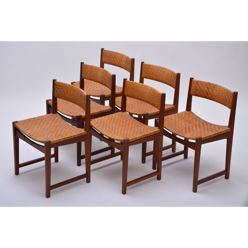 Set of 6 vintage model 350 chairs for Søborg in teak and woven cane