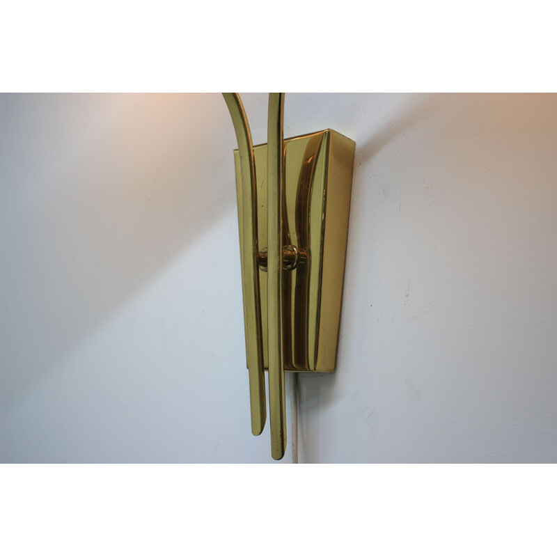Set of 3 vintage brass and opaline wall lamps, 1970