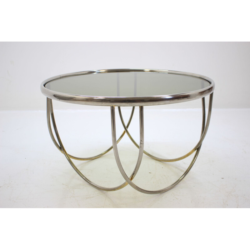 Vintage brass and smoked glass table, Western Europe 1970