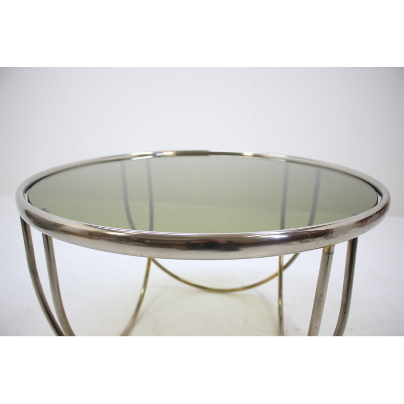 Vintage brass and smoked glass table, Western Europe 1970